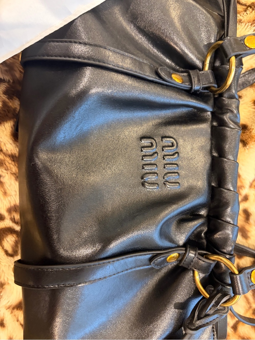 INSPIRED Miu Black Leather Shoulder Bag with Gold-Tone Hardware - Picture 2 of 4
